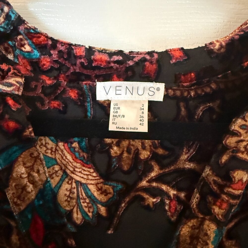 Venus Jewel Tone Burnout Velvet Long Sleeve Dress Size 2 - Picture 6 of 6